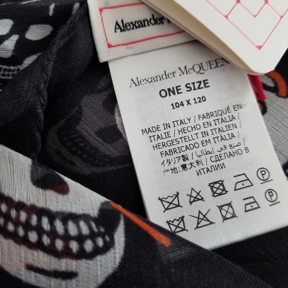 Alexander McQueen Mushroom & Skull Motifs Silk Scarf Black Orange - Picture 7 of 8